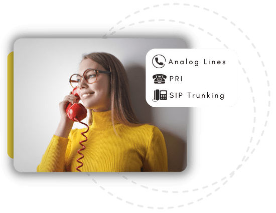 Image of a woman on call with a description of the trunking services Kloud 7 offers.